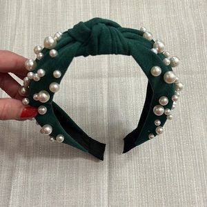 Green faux suede with pearls headband